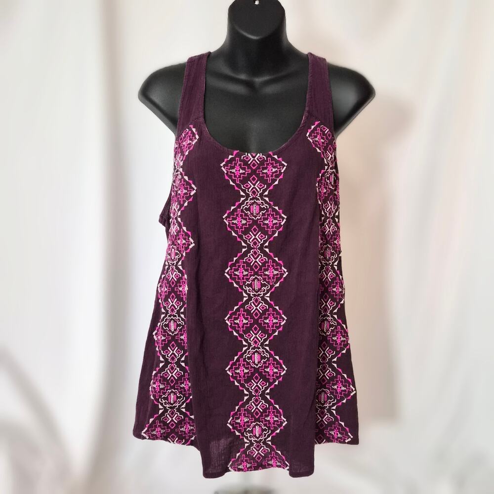 Mossimo Embroidered Boho Tank Top Purple Pink Geometric Festival L